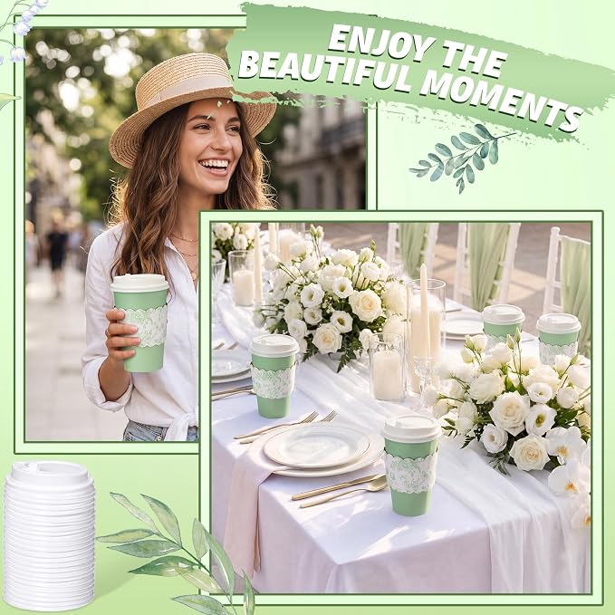 24 Set 16oz Sage Green Disposable Coffee Cups - Image 5