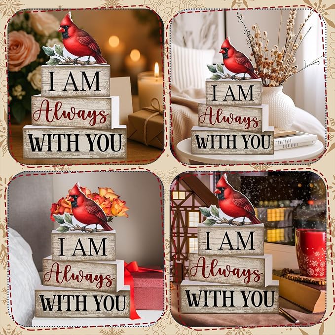 4 Pieces Cardinal Gift Decorations Wooden Red Cardinal Sign - Image 4