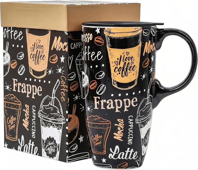 DUSVALLY 17oz Coffee Lover Ceramic Travel Mug by DUSVALLY