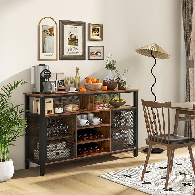 Giantex Coffee Bar Cabinet for Liquor and Glasses, 6 Rows of Wine Glass Holders - Image 2