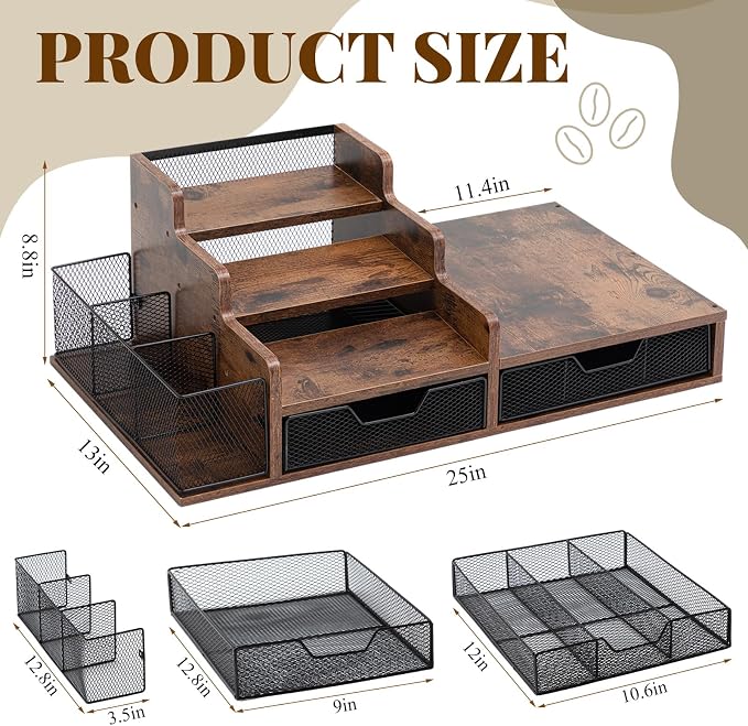 Potchen Wood Coffee Station Organizer Coffee Bar Organizer - Image 3