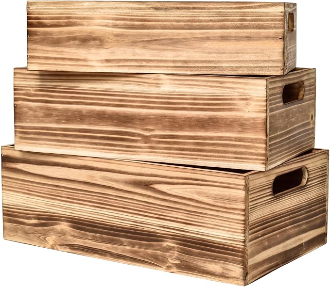 Set of 3 Wooden Boxes for Storage Small Crates for Display and Organizing - Image 7
