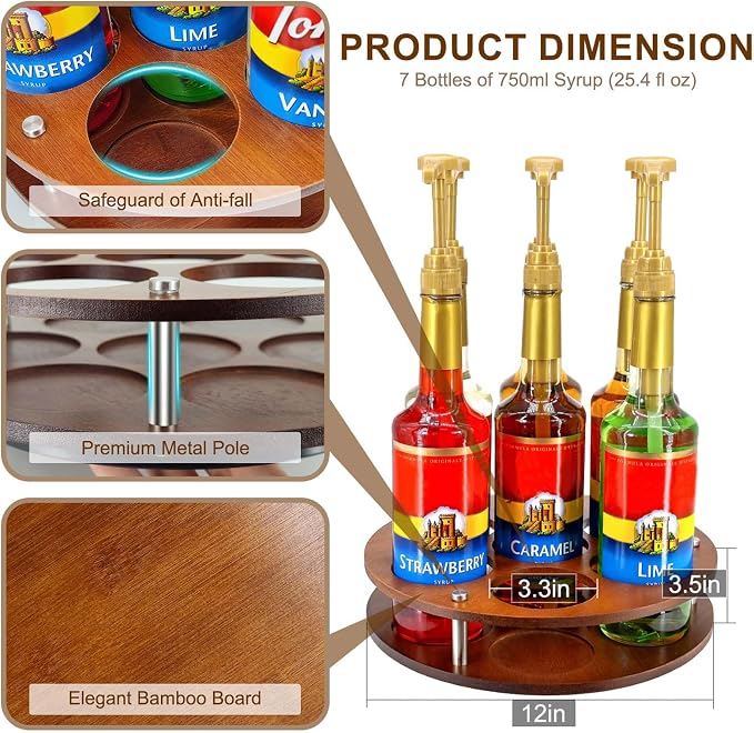 Rotating Coffee Syrup Organizer Rack, Syrup Bottle Stand Holder - Image 4