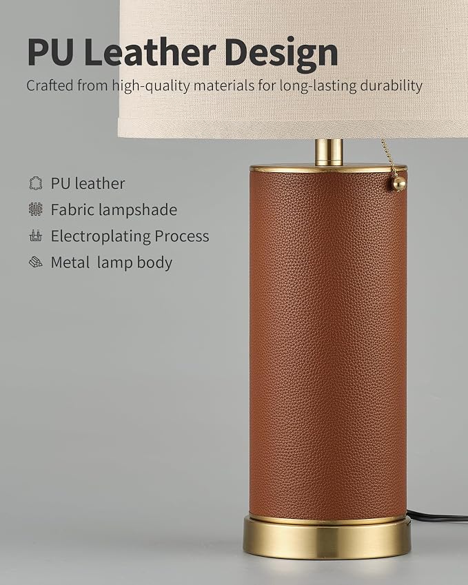 KDG 23.4" Brown PU Leather Table Lamps - Image 3