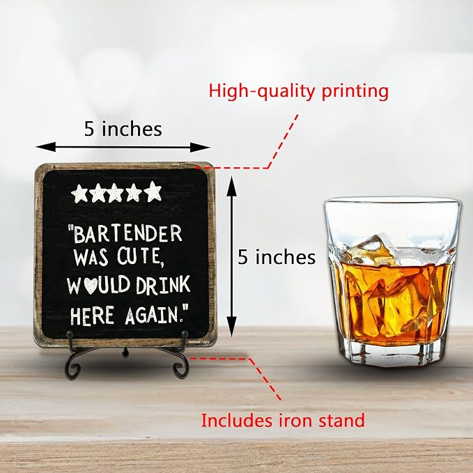5x5 Inch Bar Signs for Home Bar – “Bartender Was Cute, Would Drink Here Again” - Image 3