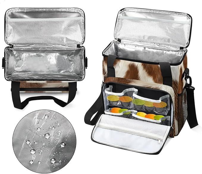 Cow Skin Brown And White Coffee Maker Carring Bag, Large Insulated Storage - Image 3