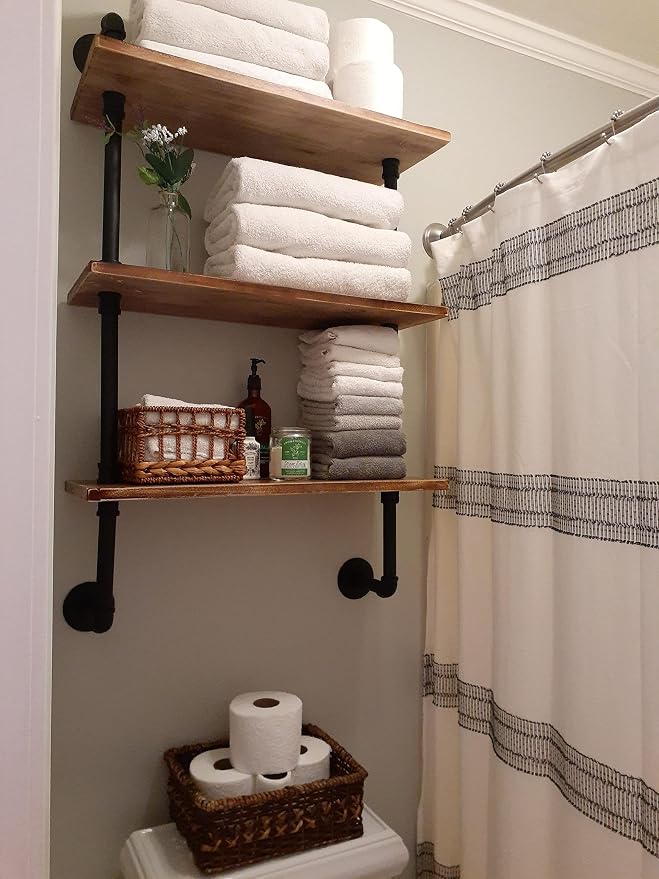 ROGMARS 3-Tier Real Pine Wood Floating Shelf, 20x7.87x41.3in, Industrial Retro by 100RealSolidWood