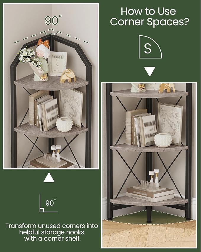 CHOEZON 3-Tier Corner Shelf, Industrial Corner Bookshelf, 35.4" Storage Stand - Image 3
