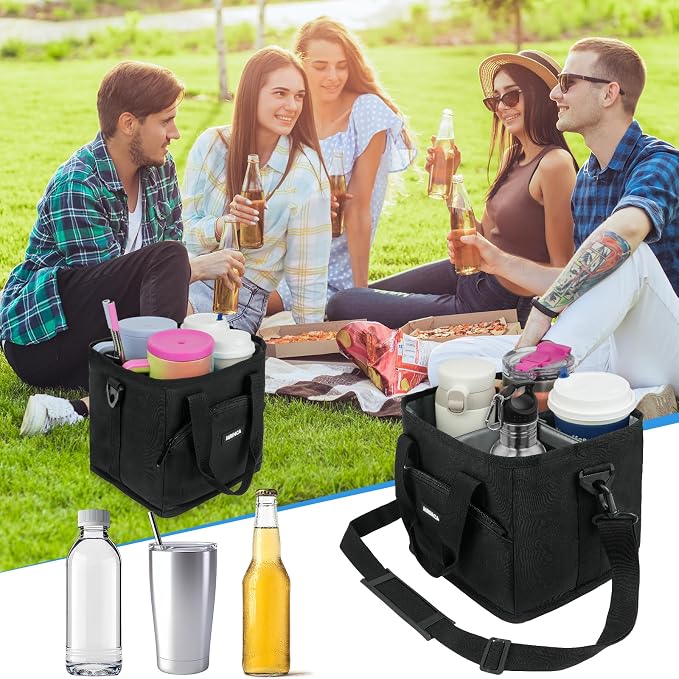 Reusable Drink Carrier with Handle – Insulated, Collapsible 4-Cup Beverage Bag - Image 2