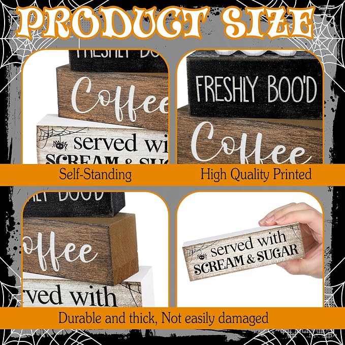 Lineshading 4 Pcs Halloween Table Decor Coffee Ghost Wooden Sign Halloween - Image 5