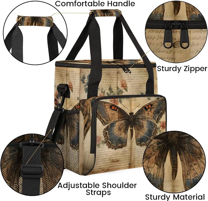 Vintage Books Butterfly Coffee Maker Carring Bag, Large Insulated Storage - Image 6