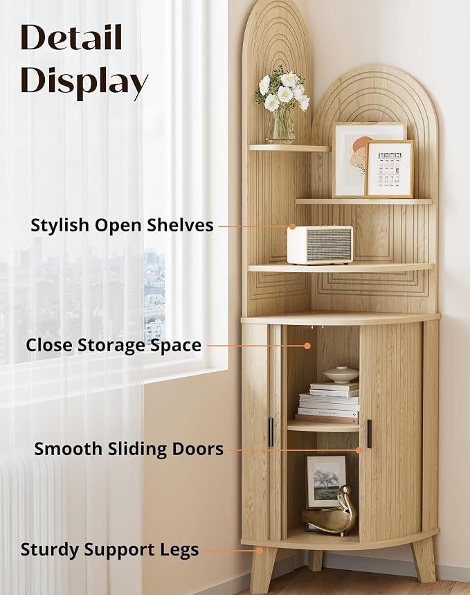 Small Corner Cabinet with Sliding Door and Storage, Tall Corner Bathroom Cabinet - Image 4