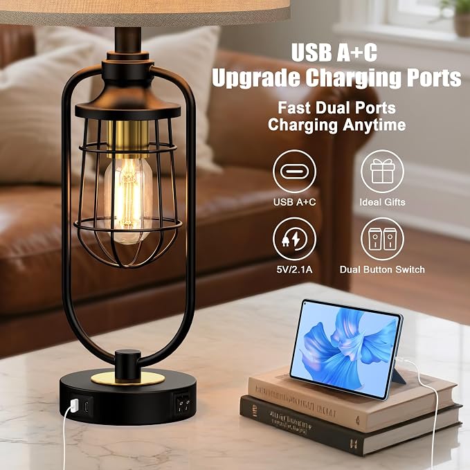 Table Lamps for Living Room Set of 2, Farmhouse Lamps for Night Stands - Image 3