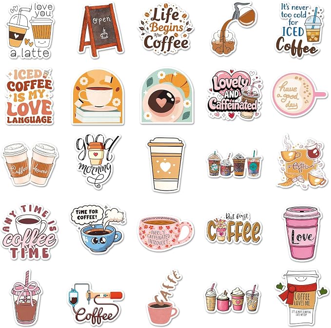 50Pcs Coffee Stickers, Waterproof Vinyl Cute Coffee Cup Decals - Image 4