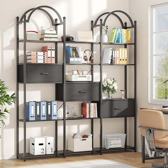 83.5" Tall Arched Bookshelf, Triple Wide 6-Tier Large Open Book Shelf - Image 8
