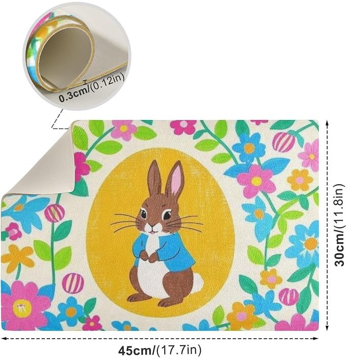 Rabbit Easter Eggs Colorful Flowers and Green Leaves Coffee Mat Coffee Bar - Image 2