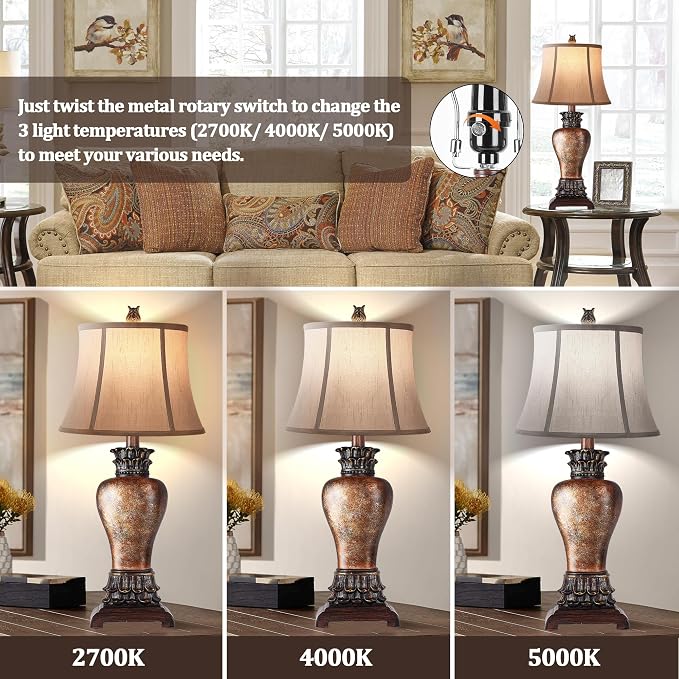 Hamucd 27" Set of 2 Tall Farmhouse Rustic Table Lamps - Image 2