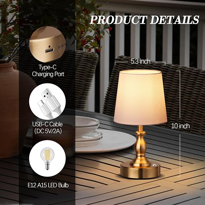 PARTPHONER Mini Cordless LED Table Lamp, 5200mAh Rechargeable Battery Operated - Image 5