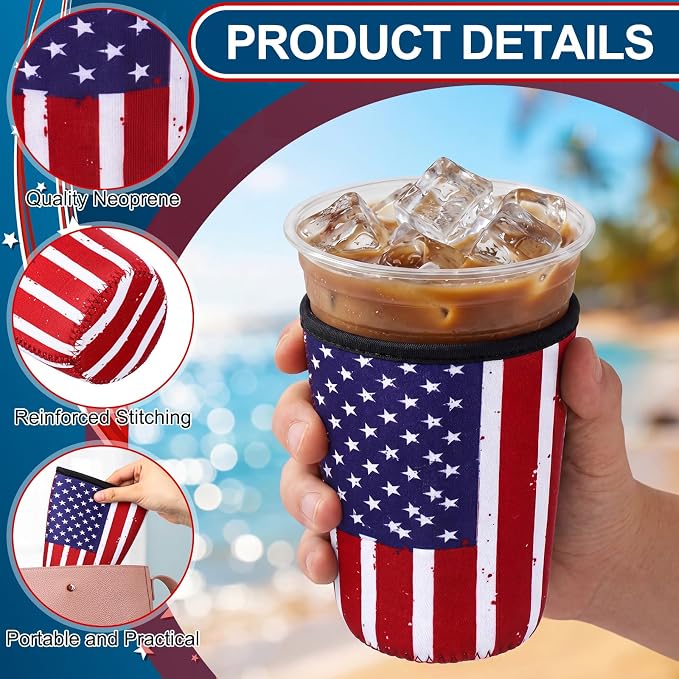 CHENGU 12 Pack 4th of July Reusable Iced Coffee Sleeves Bulk 250th Anniversary - Image 4