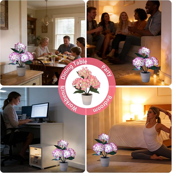 Pink Artificial Hydrangea LED Flower Pot - Image 5