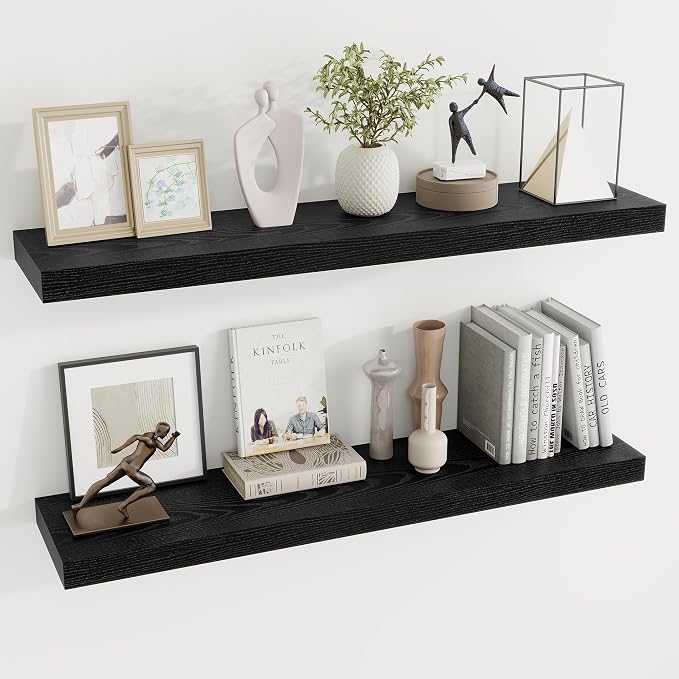 Dreamland 40 Inch Long Floating Shelves in Black, 9.3 Inch Deep Floating Shelf by Dreamland