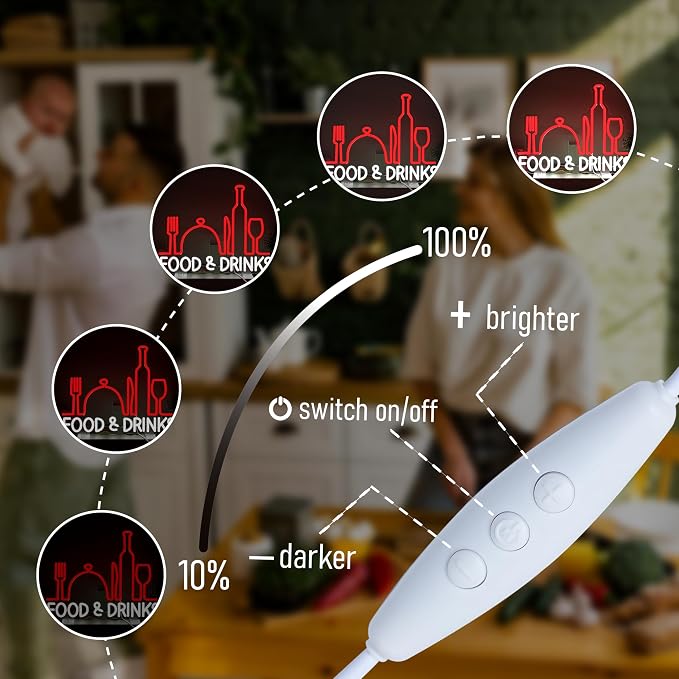 Food And Drink Neon Sign for Wall Decor Dimmable Knife Fork Light Up Sign LED - Image 3