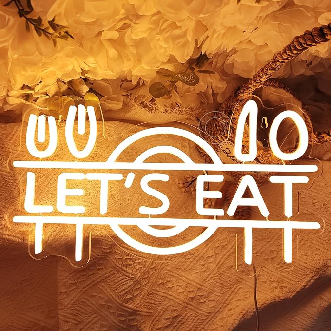 SYLHOME Let's Eat Led Neon Light Sign Fork Knife Spoon Plate Dish Food - Image 5