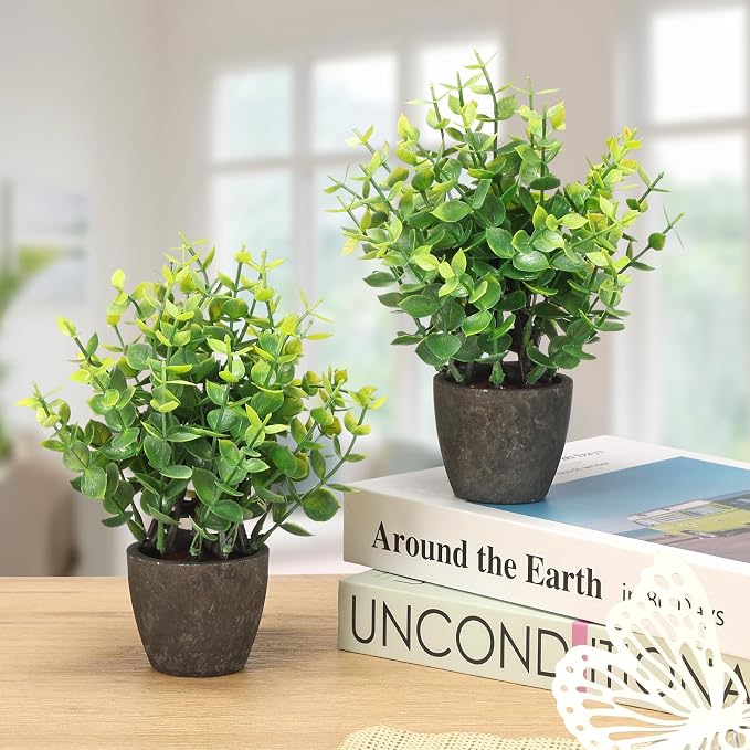 FAVOWREATH 2 Pack Fake Plants Ceramic Mini Artificial Greenery Potted Plants - Image 2