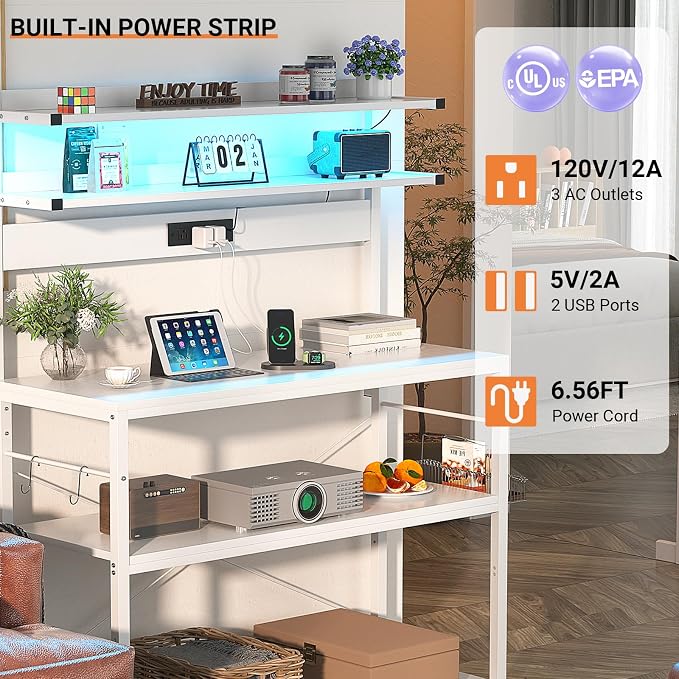 Aheaplus Bakers Rack with Power Outlet, Microwave Stand, 5 Tiers Coffee Bar - Image 3