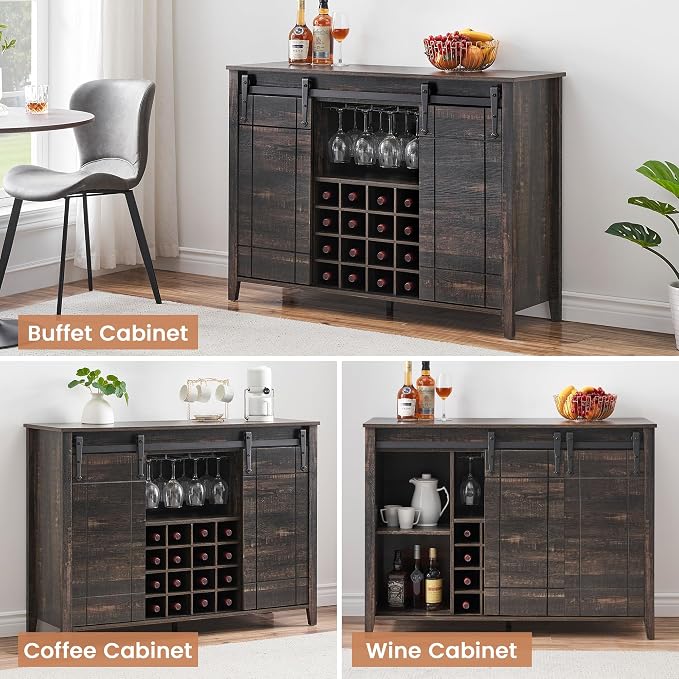 GarveeHome Bar Cabinet with Barn Doors, Farmhouse Style Wine Storage Unit with - Image 4