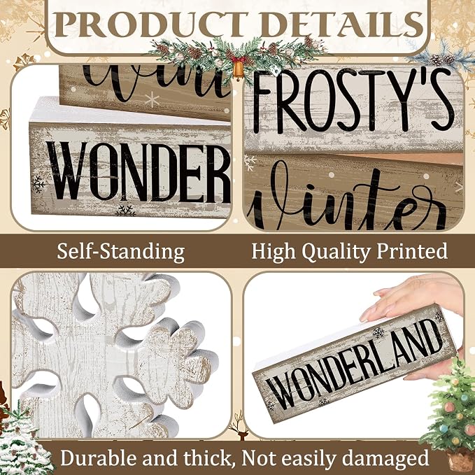 Lineshading 4 Pcs Winter Table Decorations Wooden Snowflake Decor Winter Tiered - Image 5