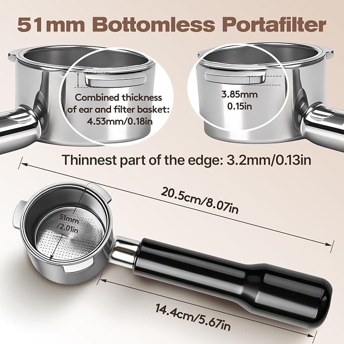 51mm Bottomless Portafilter for CASABREWS CM5418 & 3700Essential, 3 Ears - Image 6