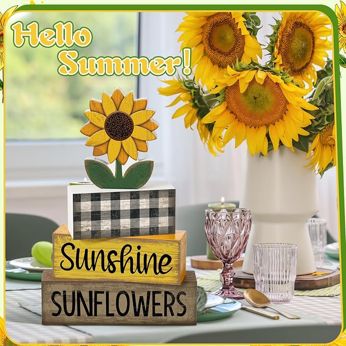 Yuntau 4 Pcs Sunflower Decorations Sunflower Wooden Sign Sunshine Table - Image 4