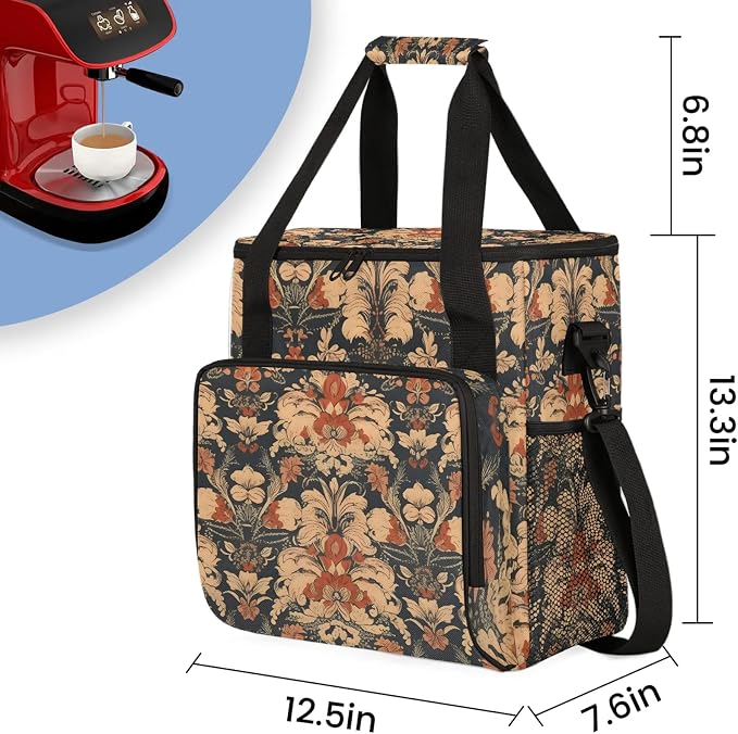 Vintage Bohemian Flowers Coffee Maker Carring Bag, Large Insulated Storage - Image 2