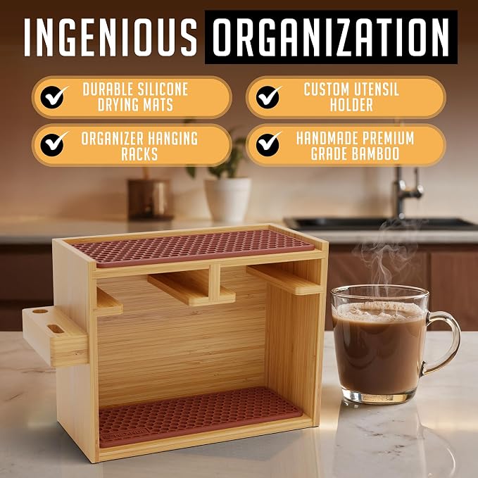 HEXNUB Organizer Stand for AeroPress Bamboo Coffee Caddy Original Brown | - Image 5