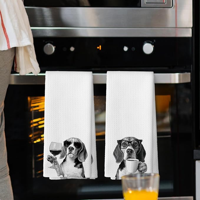 Funny Beagle Kitchen Towels Set of 2, Dog Kitchen Accessories, Coffee Station - Image 2
