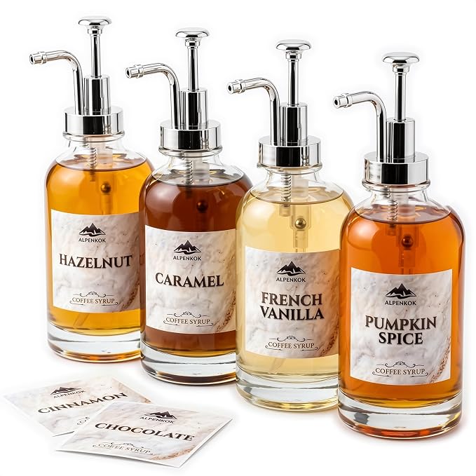 Set of 4 Glass Syrup Bottle by ALPENKOK