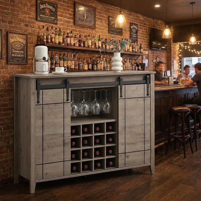 GarveeHome Bar Cabinet with Barn Doors, Farmhouse Style Wine Storage Unit with by GarveeHome