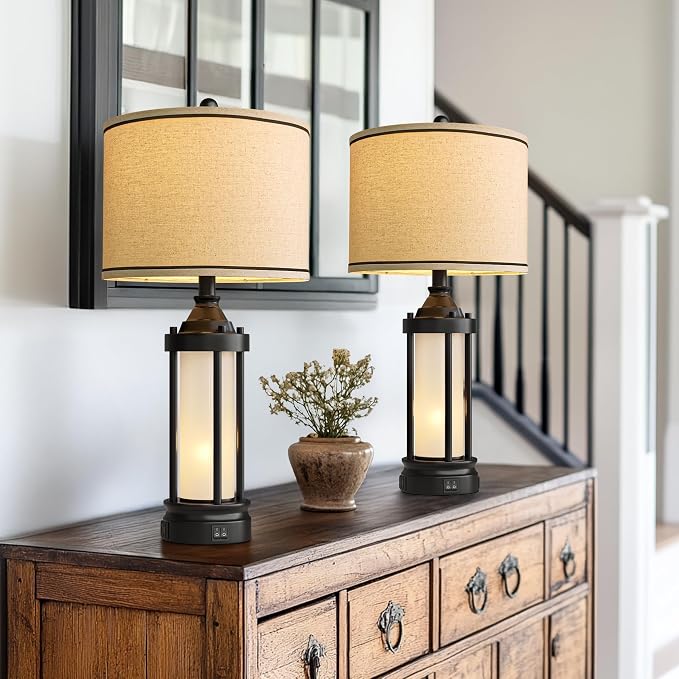 25'' Table Lamps for Bedroom Living Room Lamps Set of 2 Farmhouse Nightstand - Image 8