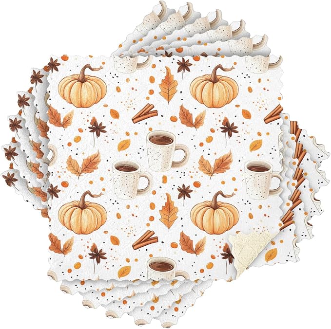 ALAZA Autumn Leaves Pumpkin Coffee Dish Towels Set of 6, Dish Bar Tea Towel - Image 2