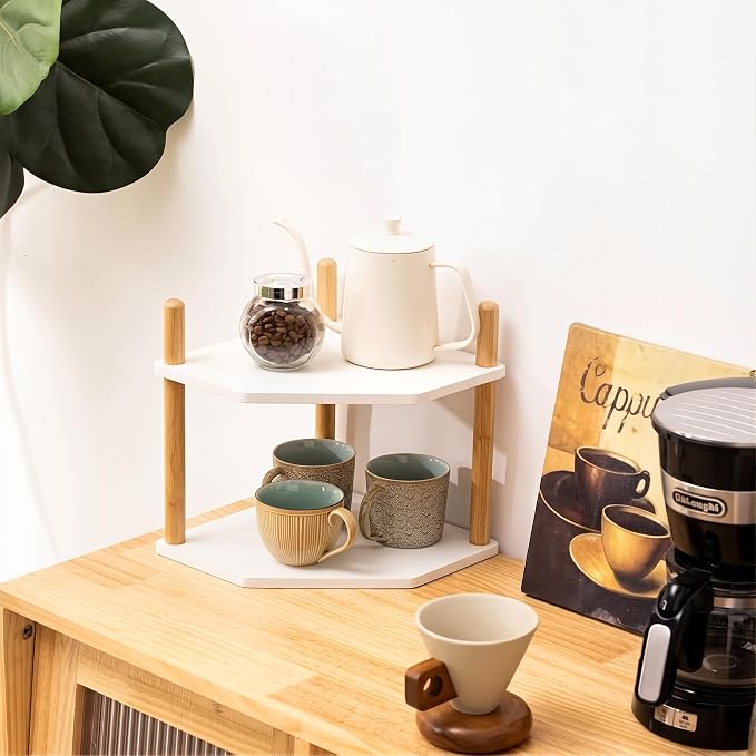 2-Tier Expandable Bamboo Corner Shelf - Image 6