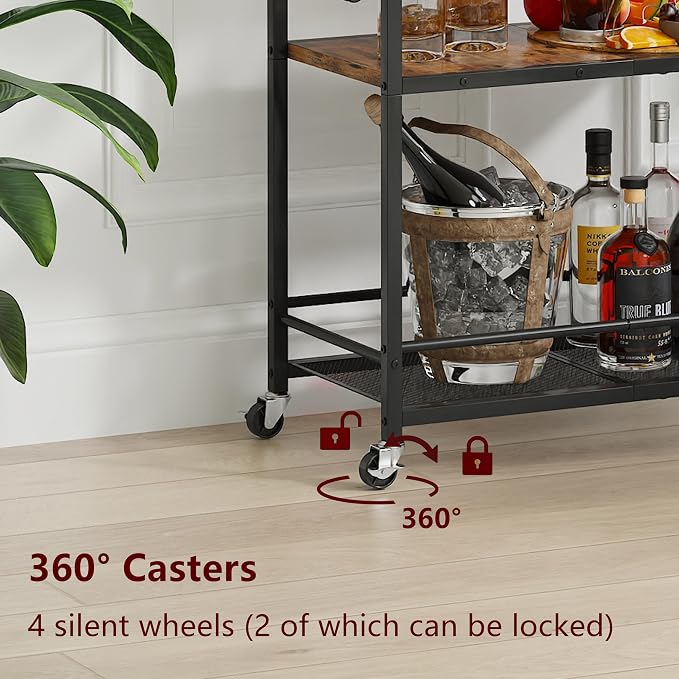 3 Tier Bar Cart, Small Beverage Cart, Mini Bar Cart - Image 6