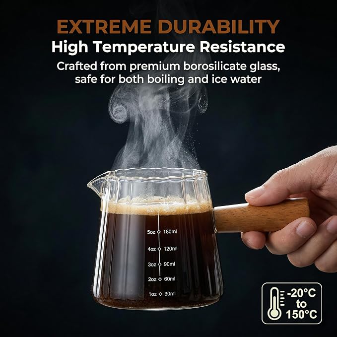 6 oz Espresso Cups With Wood Handle, Espresso Accessories, Ribbed Milk Frothing - Image 5