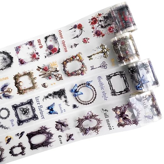 Night Poem Gothic PET Tape Set, 4 Rolls Pre-Cut Translucent Frame and Element by Auriicleaf