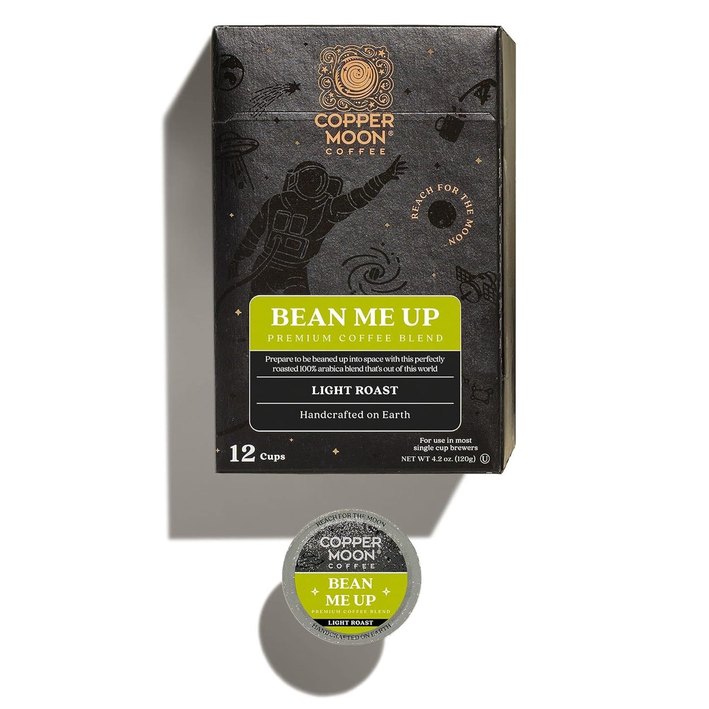 Copper Moon Single Serve Coffee Pods for Keurig K-Cup Brewers, Light Roast, Bean Me Up Blend, 12 Count