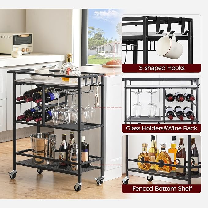 MAHANCRIS Bar Cart for Home, 3-Tier Serving Cart - Image 4
