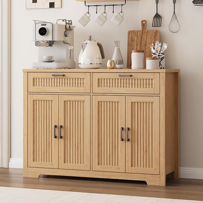 Buffet Cabinet with 2 Storage Drawers, Farmhouse Coffee Bar Table with Storage - Image 4