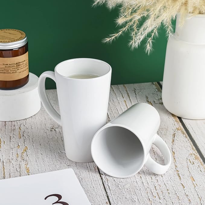 BYCNZB 16oz White Funnel Ceramic Tall Coffee Mugs - Image 6