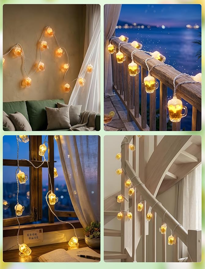Outdoor Beer Mug String Lights Plug in, 8.5Ft 10 LED Tropical Beach Theme Beer - Image 7