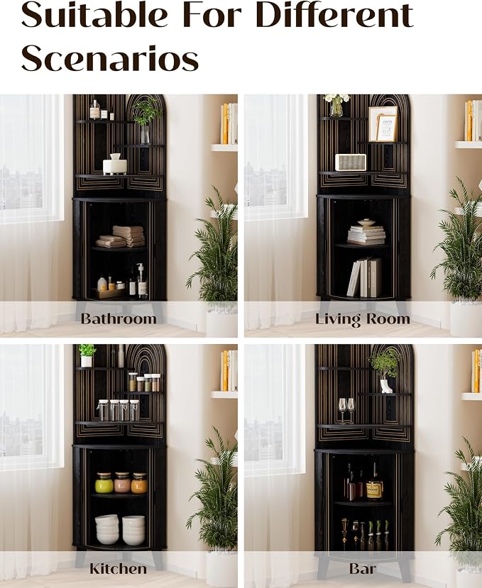 Small Corner Cabinet with Sliding Door and Storage, Tall Corner Bathroom Cabinet - Image 6